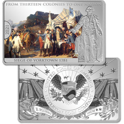 2021 Siege of Yorktown 13 Colonies to One Nation Silver-Plated 100 gram Copper Bar - Littleton Coin Blog