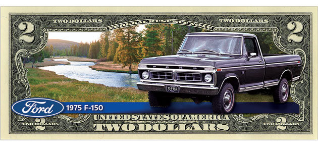 1975 Ford F-150 Colorized $2 Note - Littleton Coin Blog