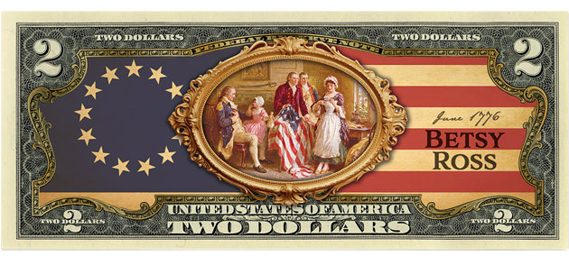 Betsy Ross Flag Colorized $2 Note - Littleton Coin Blog