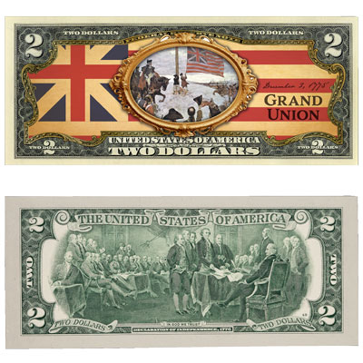 Grand Union Flag Colorized $2 Note - Littleton Coin Blog