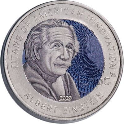 Ghana Titanium 2 Cedis Titans of American Innovation - Albert Einstein - Littleton Coin Blog