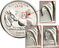 Wisconsin Quarter design with "High Leaf" and "Low Leaf" errors below - Littleton Coin Blog