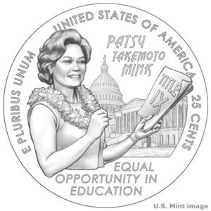 Line art for the 2024 Patsy Mink quarter - Littleton Coin Blog
